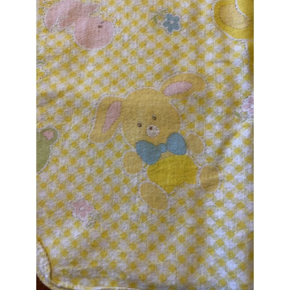 Vintage Baby Blanket Yellow Sweet Nursery Animals‎ Giraffe Duck Bear 31